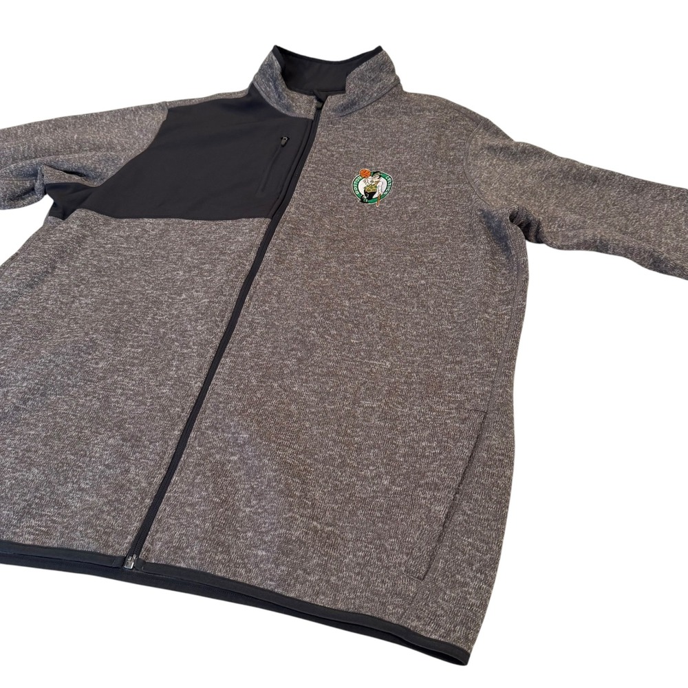 Antigua Boston Celtics Mens 2XL Full Zip Fleece Jacket Heather Grey Black‎ NBA - Picture 2 of 9